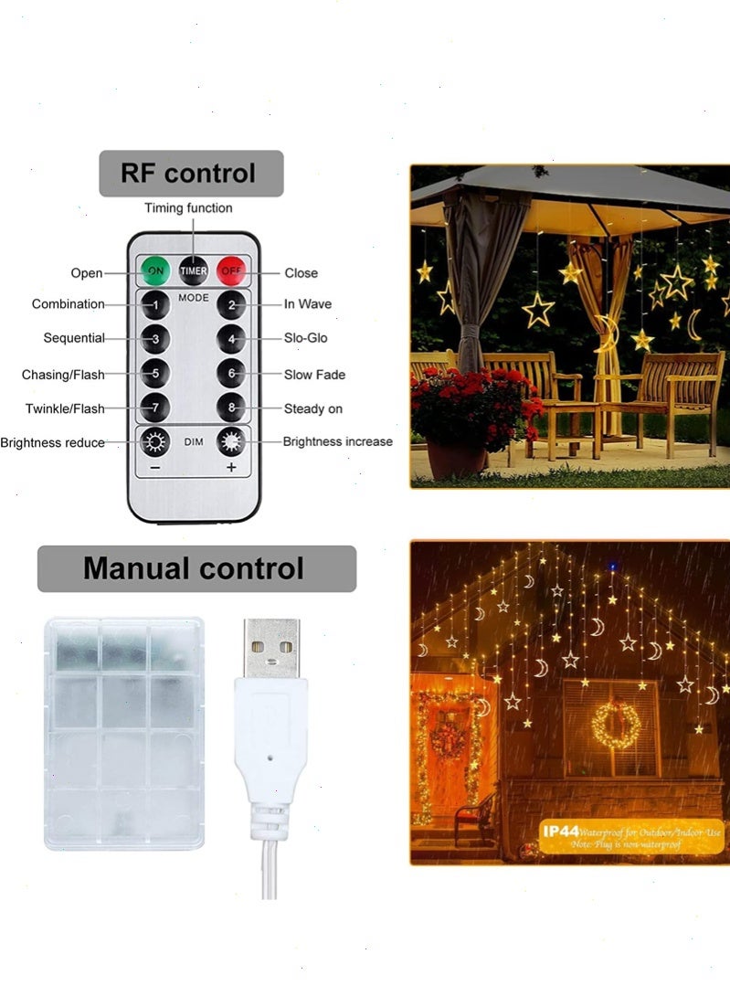 Yoawllty Ramadan Decorations, Ramadan Lights with 8 Lighting Modes, Eid Moon Window Fairy Lights,Star Moon String LED Curtain Lights for Window Outdoors Garden - Image 2